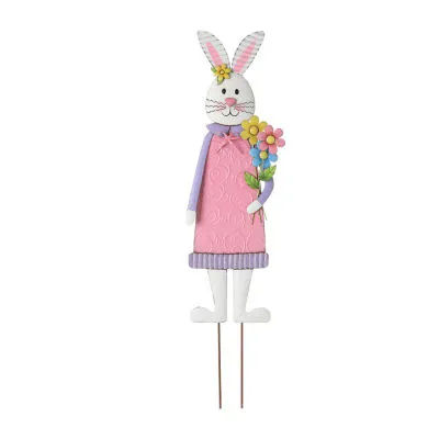 Glitzhome 36"H Metal Bunny Girl Yard Stake Easter Holiday Yard Art
