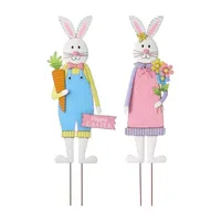 Glitzhome 2pk Metal Bunny Boy/Girl'S Yard Stake Easter Yard Art