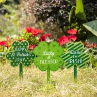 Glitzhome 15" St. Patrick's Wooden Yard Stake Set