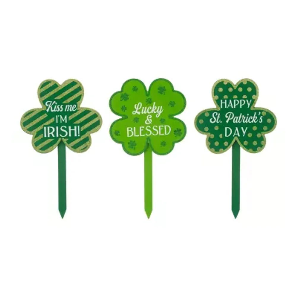 Glitzhome 15" St. Patrick's Wooden Yard Stake Set