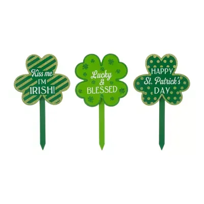 Glitzhome 15" St. Patrick's Wooden Yard Stake Set