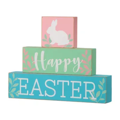 Glitzhome 9.5l Wooden Block Easter Tabletop Decor