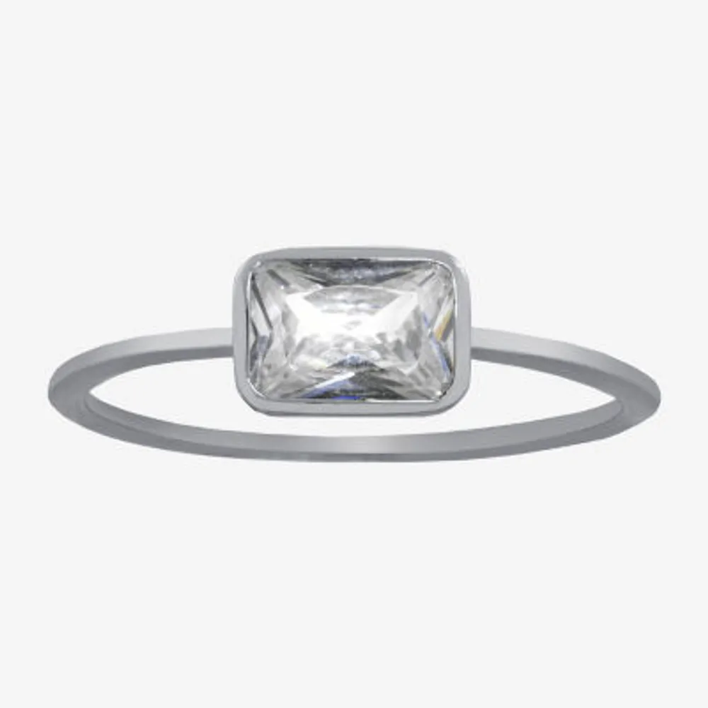 Silver Treasures Cubic Zirconia Sterling Rectangular Band