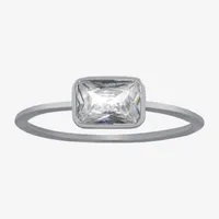 Silver Treasures Cubic Zirconia Sterling Rectangular Band