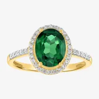 Womens Lab Created Green Emerald 10K Gold Cocktail Ring