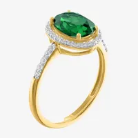 Womens Lab Created Green Emerald 10K Gold Cocktail Ring