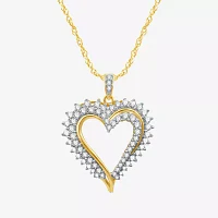 Womens 1 CT. T.W. Natural White Diamond 10K Gold Heart Pendant Necklace