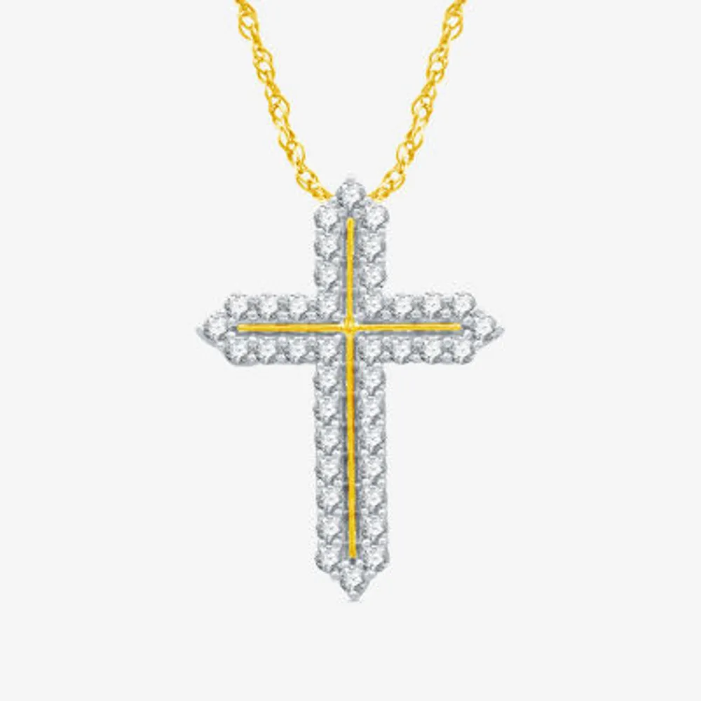 Womens 1 CT. T.W. Natural White Diamond 14K Gold Over Silver Cross Pendant Necklace