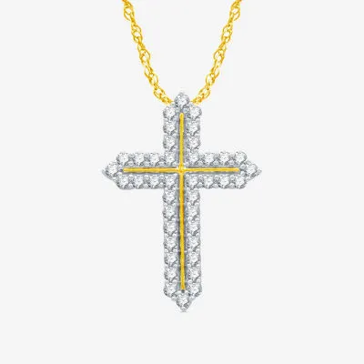 Womens 1 CT. T.W. Natural White Diamond 14K Gold Over Silver Cross Pendant Necklace