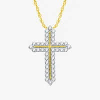 Womens 1 CT. T.W. Natural White Diamond 14K Gold Over Silver Cross Pendant Necklace