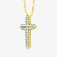 Womens 1 CT. T.W. Natural White Diamond 14K Gold Over Silver Cross Pendant Necklace