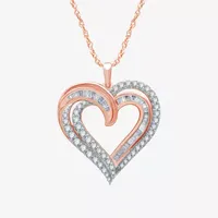 Womens 1 CT. T.W. Natural White Diamond 14K Rose Gold Over Silver Heart Pendant Necklace