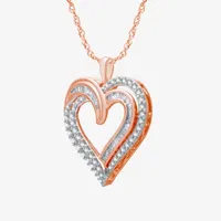 Womens 1 CT. T.W. Natural White Diamond 14K Rose Gold Over Silver Heart Pendant Necklace