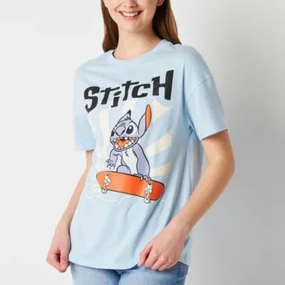 Juniors Skater Stitch Womens Crew Neck Short Sleeve Disney Boyfriend Graphic T-Shirt