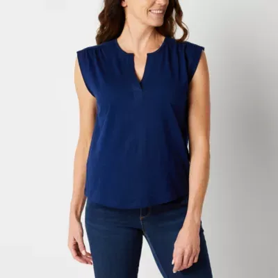 St. John's Bay Womens Split Crew Neck Short Sleeve T-Shirt