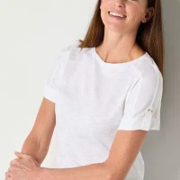 Liz Claiborne Womens Round Neck Short Sleeve T-Shirt