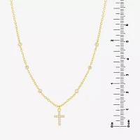 Silver Reflections Cubic Zirconia 14K Gold Over Brass 16 Inch Cable Cross Pendant Necklace