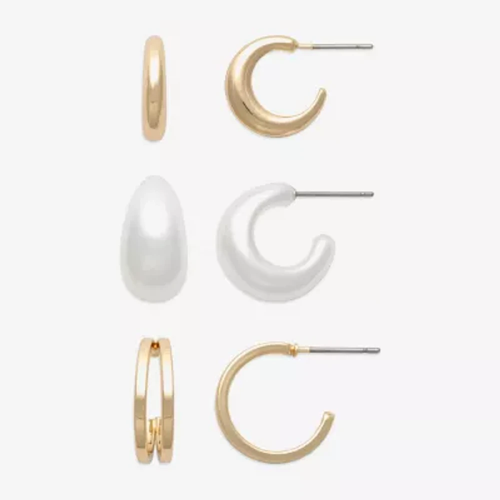 Mixit Hypoallergenic Gold Tone 3 Pair Simulated Pearl Earring Set