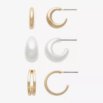 Mixit Hypoallergenic Gold Tone 3 Pair Simulated Pearl Earring Set