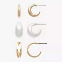 Mixit Hypoallergenic Gold Tone 3 Pair Simulated Pearl Earring Set