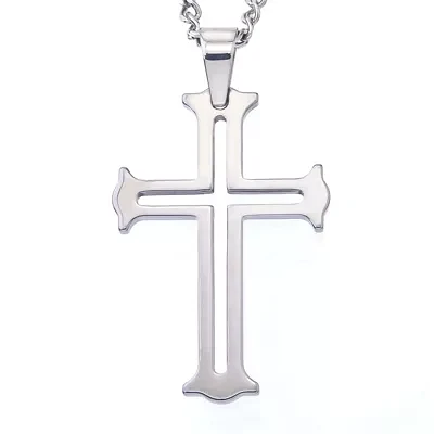 Mens Tungsten Cutout Cross Pendant Necklace