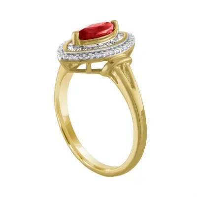 Womens Lead Glass-Filled Red Ruby 10K Gold Cocktail Ring