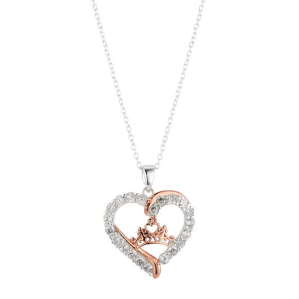 Disney Classics Cubic Zirconia 18 Inch Cable Crown Heart Princess Pendant Necklace