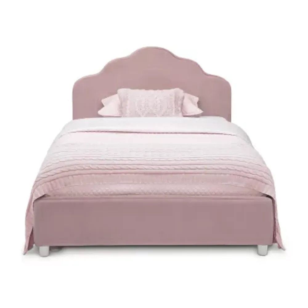 Upholstered Platform Twin Toddler Bed in Velvety Pink