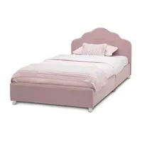 Upholstered Platform Twin Toddler Bed in Velvety Pink