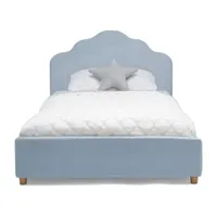 Upholstered Platform Twin Toddler Bed in Velvety Sea Breeze