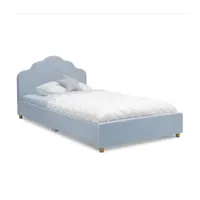 Upholstered Platform Twin Toddler Bed in Velvety Sea Breeze