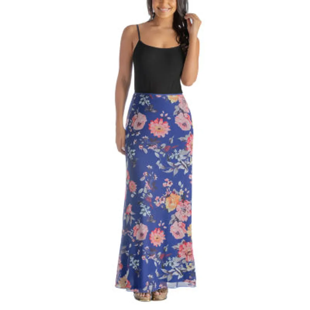 24seven Comfort Apparel Womens Mid Rise Stretch Fabric Maxi Skirt