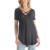 24seven Comfort Apparel Womens Keyhole Neck Short Sleeve Tunic Top