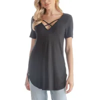 24seven Comfort Apparel Womens Keyhole Neck Short Sleeve Tunic Top