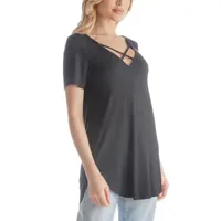 24seven Comfort Apparel Womens Keyhole Neck Short Sleeve Tunic Top