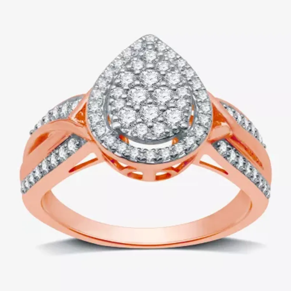 I Said Yes (H-I / I1) Womens 1/2 CT. T.W. Lab Grown White Diamond 14K Rose Gold Over Silver Sterling Pear Halo Engagement Ring