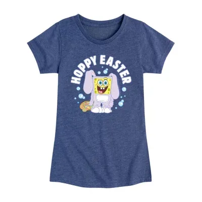 Little & Big Girls Crew Neck Short Sleeve Spongebob Graphic T-Shirt