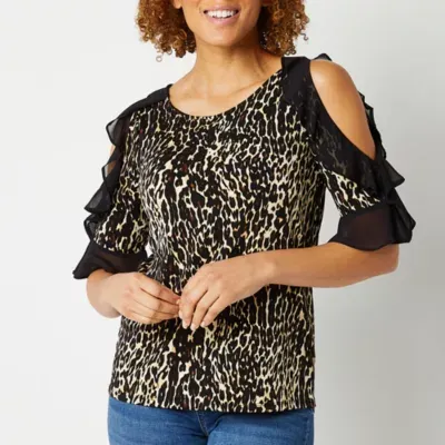 Bold Elements Womens Ruffle Cold Shoulder Blouse