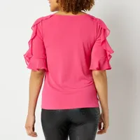Bold Elements Womens Ruffle Cold Shoulder Blouse