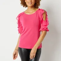 Bold Elements Womens Ruffle Cold Shoulder Blouse
