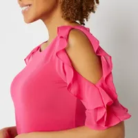Bold Elements Womens Ruffle Cold Shoulder Blouse