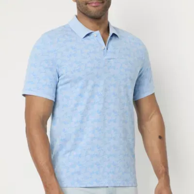 St. John's Bay Premium Stretch Print Mens Classic Fit Short Sleeve Polo Shirt