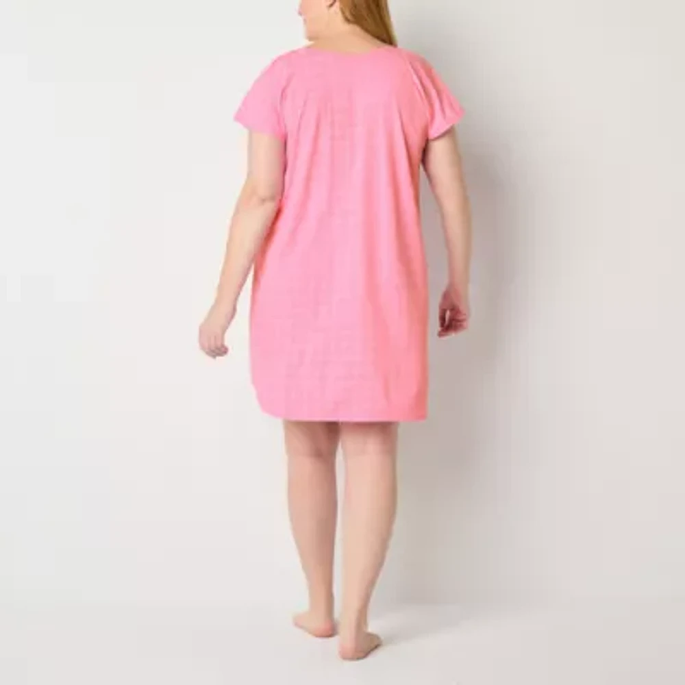 Adonna Womens Plus Short Sleeve Round Neck Nightgown