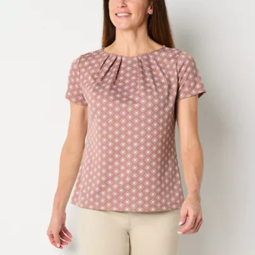 Liz Claiborne Womens Round Neck Short Sleeve Blouse