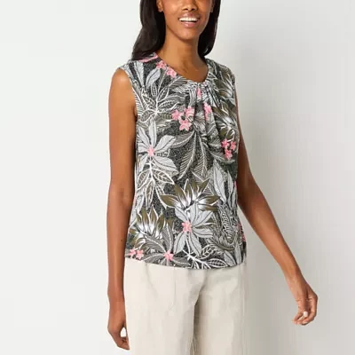 Liz Claiborne Womens Round Neck Sleeveless Blouse