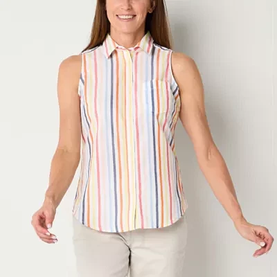 St. John's Bay Womens Sleeveless Regular Fit Button-Down Shirt