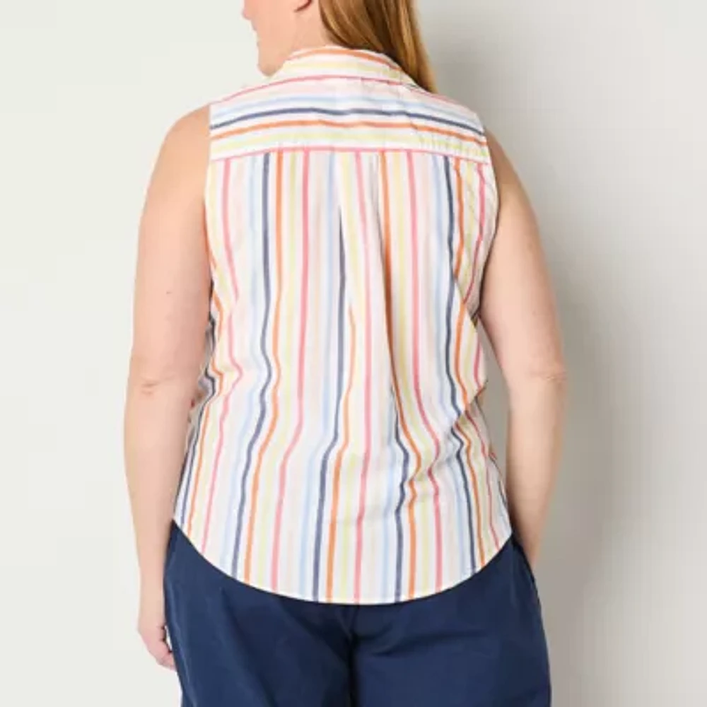 St. John's Bay Plus Womens Sleeveless Regular Fit Button-Down Shirt