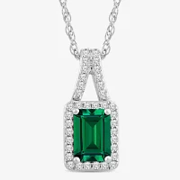 Womens Lab Created Green Emerald Sterling Silver Pendant Necklace