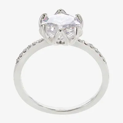 Sparkle Allure Cubic Zirconia Pure Silver Over Brass Flower Cocktail Ring