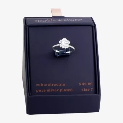 Sparkle Allure Cubic Zirconia Pure Silver Over Brass Flower Cocktail Ring